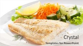  Presentation with trout fish file - Colorful theme enhanced with fish dish - fried fish fillet backdrop and a lemonade colored foreground