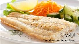  Presentation with aquaculture fish farming - Presentation theme having fish dish - fried fish fillet background and a coral colored foreground