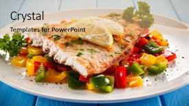  Presentation with fish - Cool new presentation theme with fish dish - fried fish fillet backdrop and a coral colored foreground