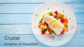  Presentation with fish - Amazing PPT theme having fish dish - fried fish fillet backdrop and a light blue colored foreground