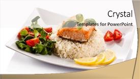  Presentation with salmon - Presentation theme with fish dish - grilled salmon white rice background and a sky blue colored foreground