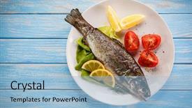  Presentation with trout - Amazing PPT theme having fish dish - roasted trout backdrop and a light blue colored foreground