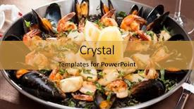  Presentation with seafood paella - Beautiful slides featuring fish dish - seafood paella in the fry backdrop and a yellow colored foreground