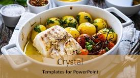  Presentation with fish - Theme enhanced with fish-dish-baked-cod-fillet background and a yellow colored foreground