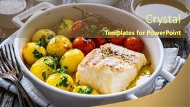  Presentation with fish - Slide deck consisting of fish-dish-baked-cod-fillet background and a tawny brown colored foreground