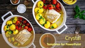  Presentation with fish - Amazing slide deck having fish-dish-baked-cod-fillet backdrop and a coral colored foreground