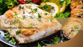  Presentation with farm to table leafy vegetables - Cool new PPT theme with fish-dish-fried-cod-fillet backdrop and a yellow colored foreground