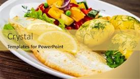  Presentation with fish - Presentation theme enhanced with fish-dish-fried-cod-fillet background and a yellow colored foreground