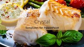  Presentation with fish spoilage - PPT theme with fish-dish-fried-cod-fillet background and a coral colored foreground