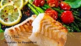  Presentation with fish - PPT theme enhanced with fish-dish-fried-cod-fillet background and a gold colored foreground