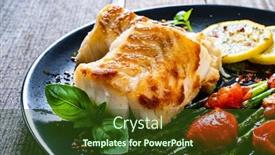  Presentation with fish - Presentation theme consisting of fish-dish-fried-cod-fillet background and a tawny brown colored foreground