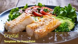  Presentation with fish - Cool new PPT theme with fish-dish-fried-cod-fillet backdrop and a tawny brown colored foreground