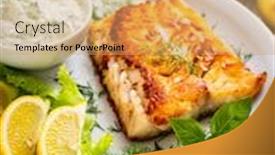  Presentation with trout fish file - Beautiful PPT layouts featuring fish-dish-fried-cod-fillet backdrop and a coral colored foreground