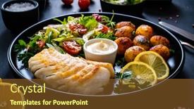  Presentation with fish - Slide deck with fish-dish-fried-cod-fillet background and a tawny brown colored foreground