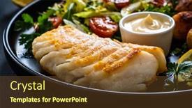  Presentation with fish - Presentation theme enhanced with fish-dish-fried-cod-fillet background and a tawny brown colored foreground
