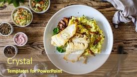  Presentation with fish - Presentation design enhanced with fish-dish-fried-cod-fillet background and a violet colored foreground