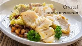  Presentation with fish - Slide deck featuring fish-dish-fried-cod-fillet background and a coral colored foreground