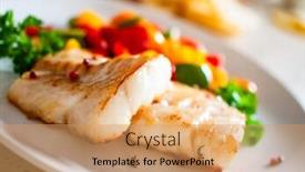  Presentation with trout fish file - Cool new PPT theme with fried fish fillet and vegetables backdrop and a coral colored foreground