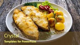  Presentation with leafy greens - PPT layouts featuring fish-dish-fried-halibut background and a tawny brown colored foreground