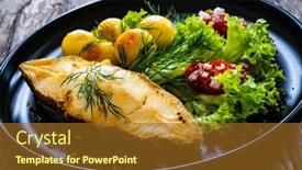  Presentation with leafy greens - PPT theme having fish-dish-fried-halibut background and a tawny brown colored foreground