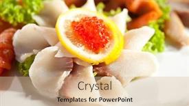  Presentation with salmon dish - Colorful presentation enhanced with fish-dish-trout-mackerel-salmon backdrop and a coral colored foreground