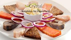  Presentation with salmon dish - Amazing PPT theme having fish-dish-trout-mackerel-salmon backdrop and a lemonade colored foreground
