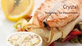 Presentation with salmon fish - Amazing slides having fish dishes - salmon steak with vegetables lavash and tartar sauce backdrop and a lemonade colored foreground