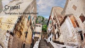  Presentation with kotor montenegro - PPT layouts consisting of fish-eye lens look background and a mint green colored foreground