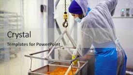  Presentation with factory occupational lung - Theme with fish factory staff in coveralls background and a light gray colored foreground