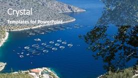  Presentation with greece blue - Beautiful slides featuring fish farming - fisheries in blue sea backdrop and a teal colored foreground