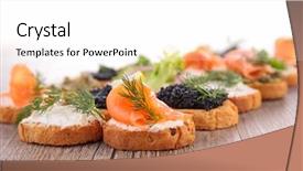  Presentation with food festival - PPT theme featuring fish festival - canape buffet food background and a white colored foreground