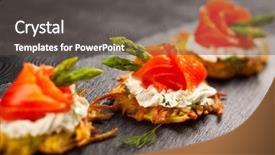  Presentation with salmon fish - Colorful slide set enhanced with fish festival - potato pancakes topped with smoked backdrop and a dark gray colored foreground