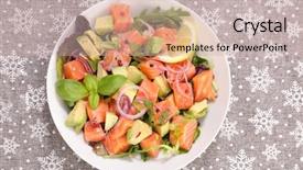  Presentation with festive - Presentation theme having fish festival - salmon with avocado festive salad background and a  colored foreground