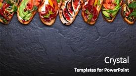  Presentation with holiday - Amazing slide deck having fish festival - set of assorted bruschetta backdrop and a dark gray colored foreground