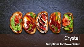  Presentation with food festival - Audience pleasing PPT theme consisting of fish festival - set of assorted bruschetta backdrop and a tawny brown colored foreground
