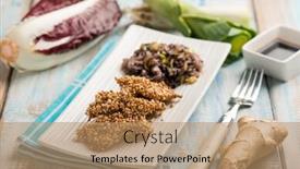  Presentation with soy sauce - PPT theme consisting of fish-fillet-braded-qith-puffed background and a coral colored foreground