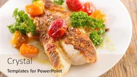  Presentation with spices - Theme consisting of fish-fillet-cooked-with-spices background and a coral colored foreground