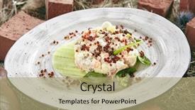  Presentation with mayonnaise - Cool new PPT layouts with fish fillet potatoes carrots brine backdrop and a mint green colored foreground