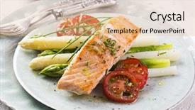  Presentation with salmon fish - Slide deck with fish fillet recipes - asparagus with salmon background and a coral colored foreground