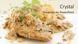  Presentation with chicken little chicks - Audience pleasing theme consisting of fish fillet recipes - chicken steak with cream mushroom backdrop and a blonde colored foreground