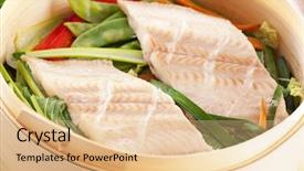  Presentation with vegetables - Cool new slide deck with fish fillet steamed with vegetables backdrop and a lemonade colored foreground