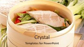  Presentation with vegetables - Cool new slide set with fish fillet steamed with vegetables backdrop and a coral colored foreground