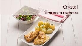  Presentation with almond - Audience pleasing slide deck consisting of fish fillet with almond potatoes and salad backdrop and a lemonade colored foreground