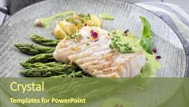  Presentation with trout fish file - Colorful slide deck enhanced with fish fillet with green asparagus backdrop and a tawny brown colored foreground