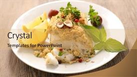  Presentation with fish - Slide deck with fish fillet with hazelnut breaded background and a yellow colored foreground