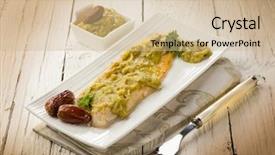  Presentation with trout fish file - Colorful presentation theme enhanced with fish fillet with leek cream backdrop and a soft green colored foreground