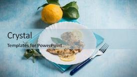  Presentation with sage - Colorful presentation theme enhanced with fish fillet with lemon and sage backdrop and a light blue colored foreground