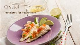  Presentation with shrimp fish - Colorful presentation enhanced with fish-fillet-with-shrimp-pink backdrop and a lemonade colored foreground