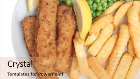  Presentation with peas - Slide set consisting of fish fingers with chips and peas background and a yellow colored foreground