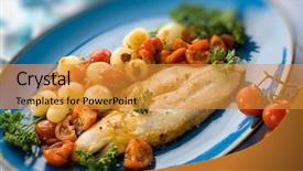  Presentation with green onions and bulb onion - Amazing theme having fish food - cod with onions and tomatoes backdrop and a gold colored foreground